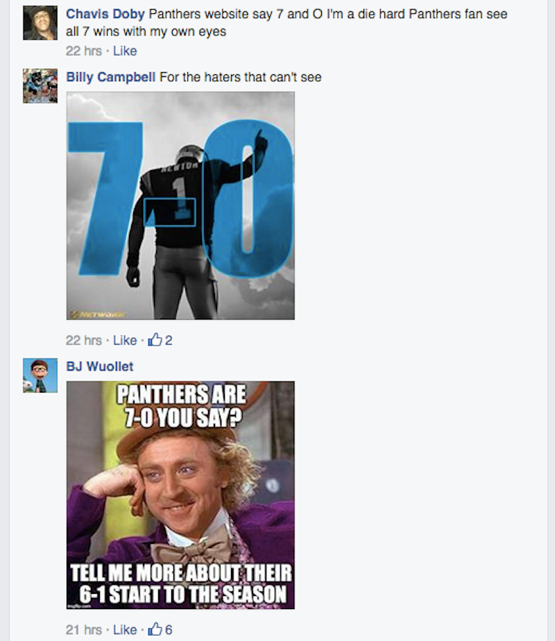 Illustration for article titled The Best And Dumbest Meme Is Unfolding On The Panthers' Facebook Page